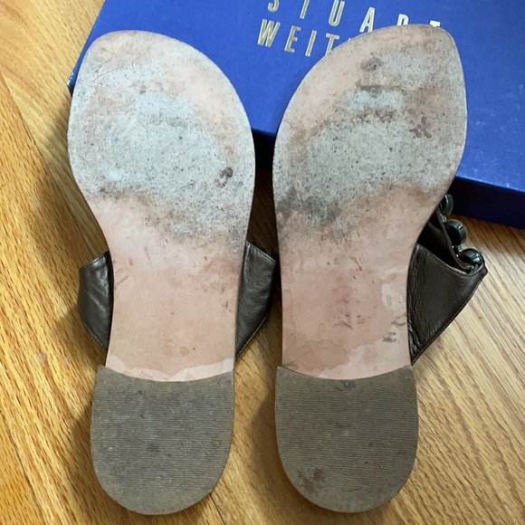 STUART WEITZMAN flat rhinestone jewels sandal brass leather thong slip on EUC - Picture 9 of 16